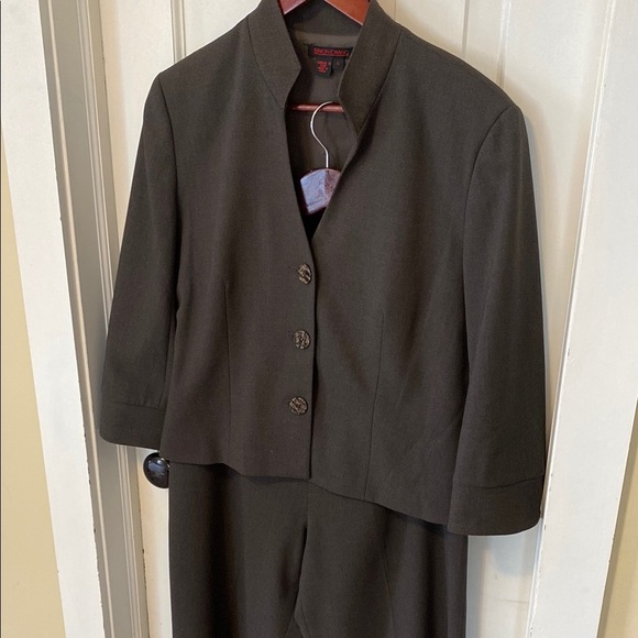 Simon Chang Women's Brown Suit Blazer and Wide Leg Trouser Dress Pant Minimalist - Picture 2 of 16